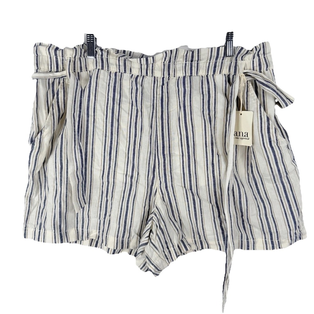 ANA Linen‎ Blend High Waisted Striped Paperboy Pull Up Shorts Women's XXL Linen